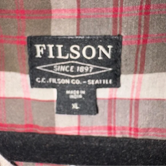 Filson XL Plaid Button Down Shirt Cotton Long Sleeve Brown Red Gray Outdoors - Picture 3 of 5